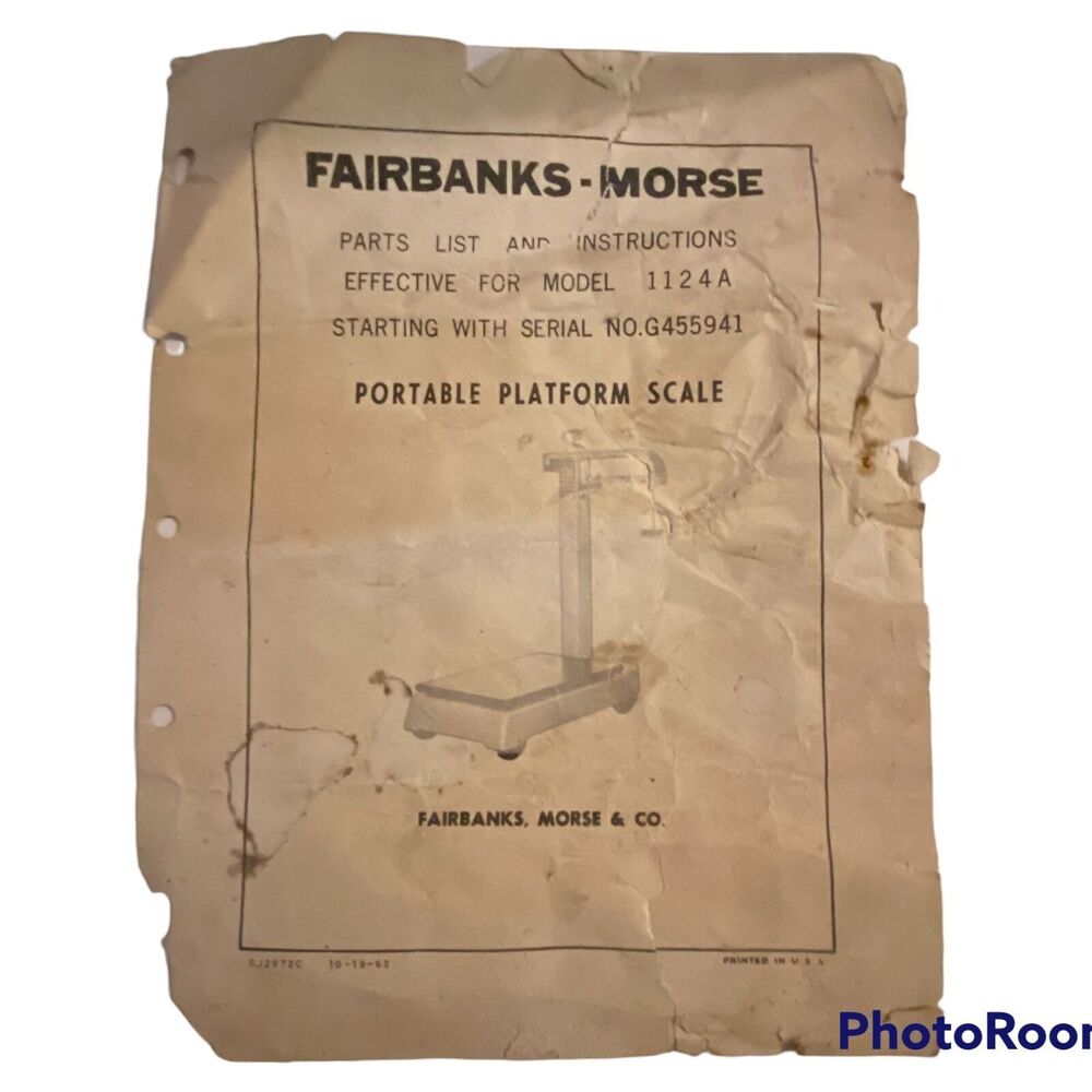 Fairbanks Morse Parts List and Instructions Portable Platform Scale 1962 Vintage